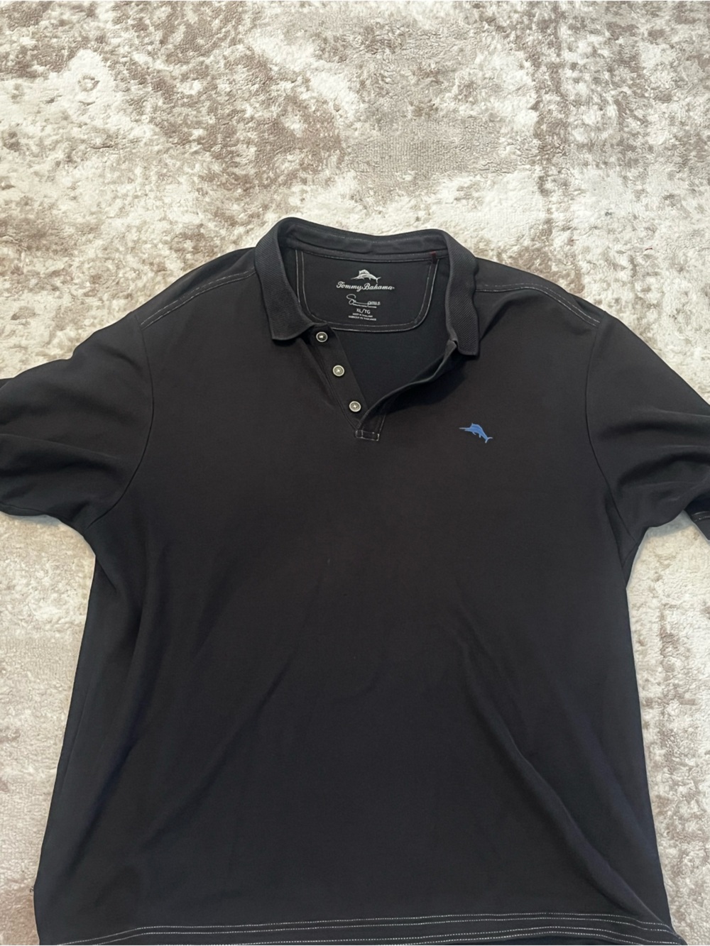 Tommy Bahama Mens XL Black Supima Cotton Short Sleeve Polo Shirt Embroidered Log